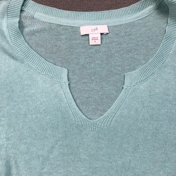 J Jill Aqua Short Cuffed Sleeve Linen Blend Knit Tunic Beachy Coastal size S - Picture 7 of 9